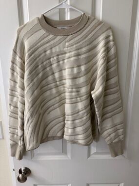 COS Beige and Cream Striped Crewneck Sweater